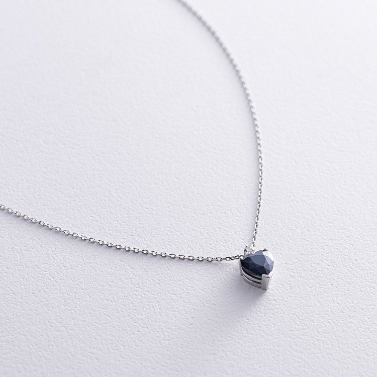 Золотое колье "Сердечко" с сапфиром и бриллиантом 723551129 от ювелирного магазина Оникс