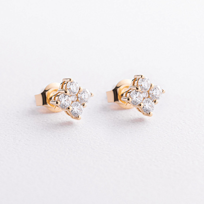 Сережки - пусети "Fleur" у жовтому золоті (діаманти) сб0690cha №2