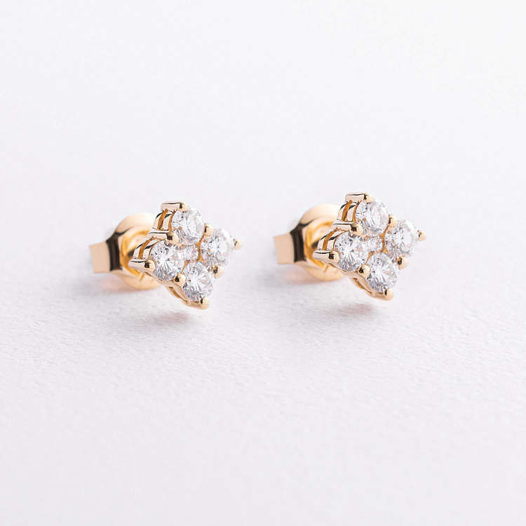 Сережки - пусети "Fleur" у жовтому золоті (діаманти) сб0690cha від ювелірного магазину Онікс - 1