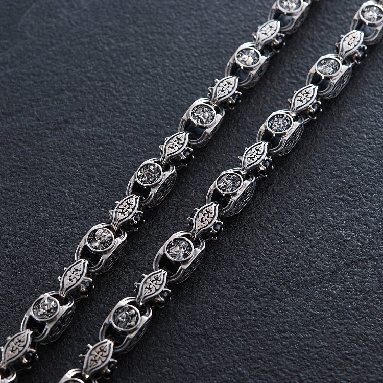 Мужская серебряная цепочка "Спаси и Сохрани" (на укр. языке) с фианитами 1000 от ювелирного магазина Оникс