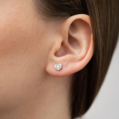 Золотые серьги - пусеты "Сердечки" (бриллианты) сб0606ri №4