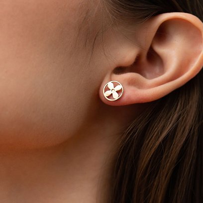 Золотые серьги - пусеты "Клевер" с06453 №7