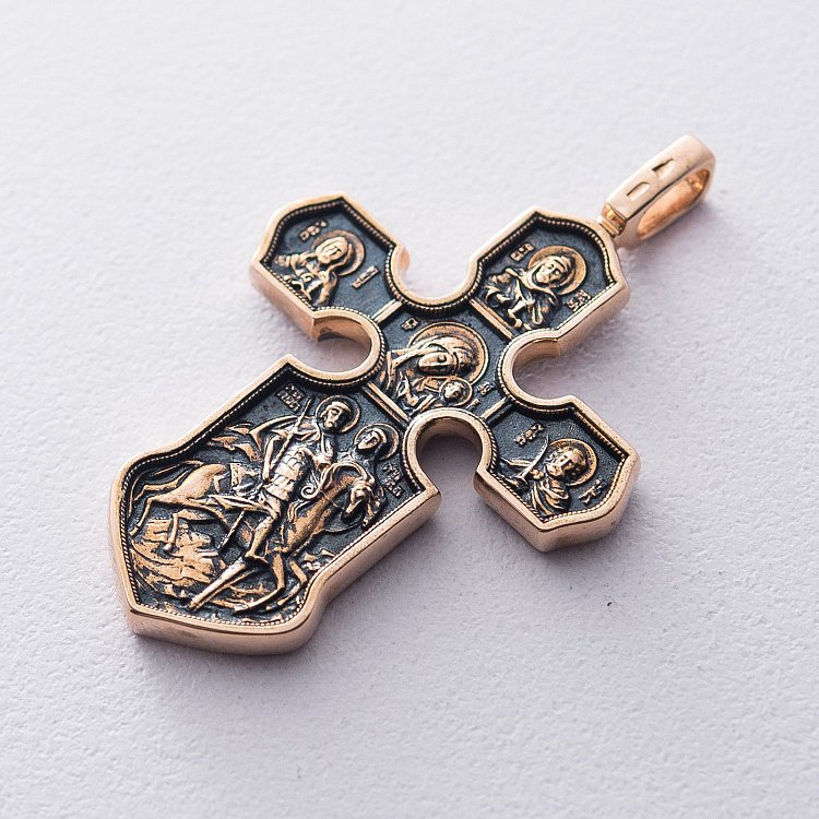 Православний хрест "Розп'яття. Казанська ікона Божої Матері" п01843 від ювелірного магазину Онікс - 1