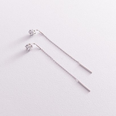 Золоті сережки - протяжки з фіанітами с07707