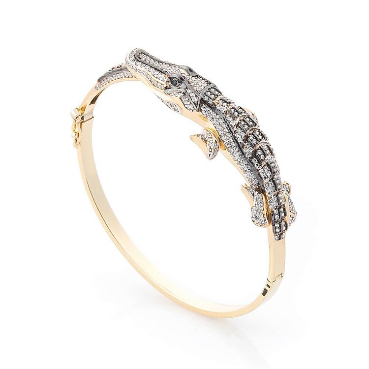 Золотой браслет "Крокодил" (фианиты) б03011 от ювелирного магазина Оникс