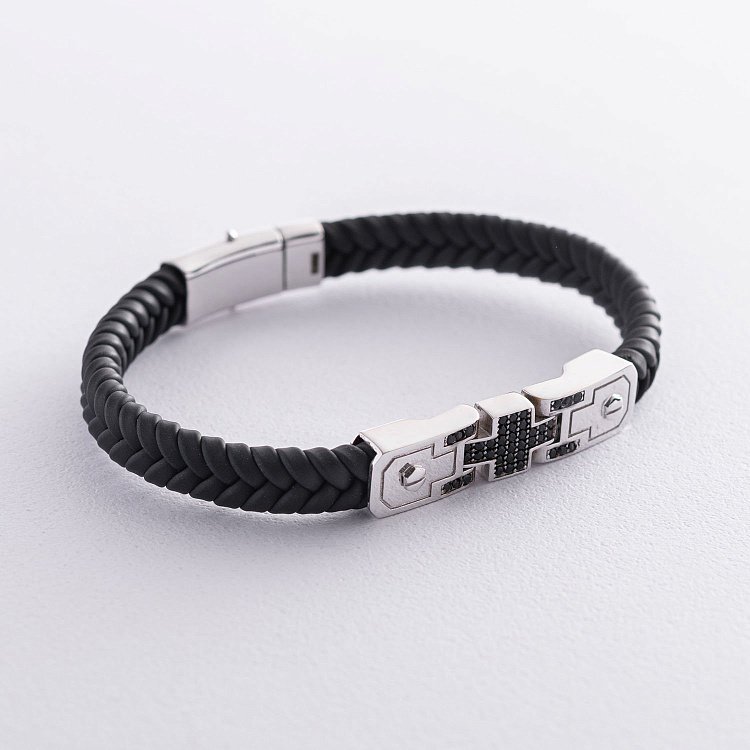 Каучуковий браслет з білого золота (фіаніти) б03993 від ювелірного магазину Онікс