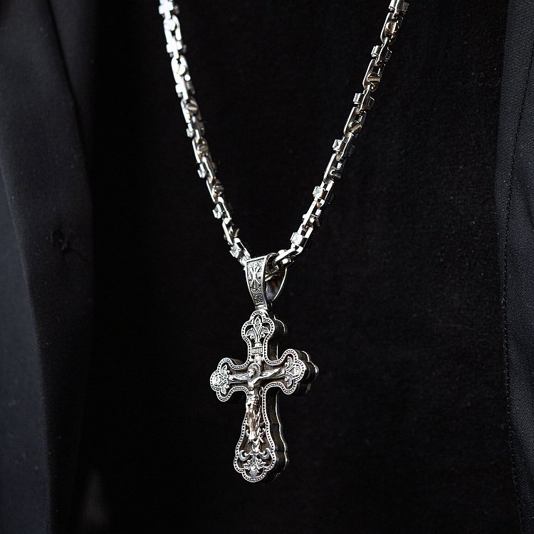 Срібний хрест "Розп'яття. Спаси і Збережи" з ебеновим деревом 851 від ювелірного магазину Онікс - 5