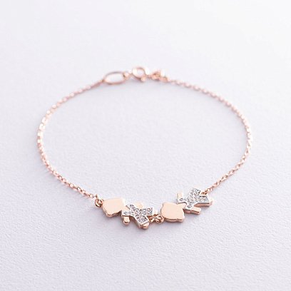 Золотий браслет "Два хлопчика" (фіаніт) б02796