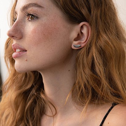 Серебряные серьги - пусеты "Перышки" 123200 №2