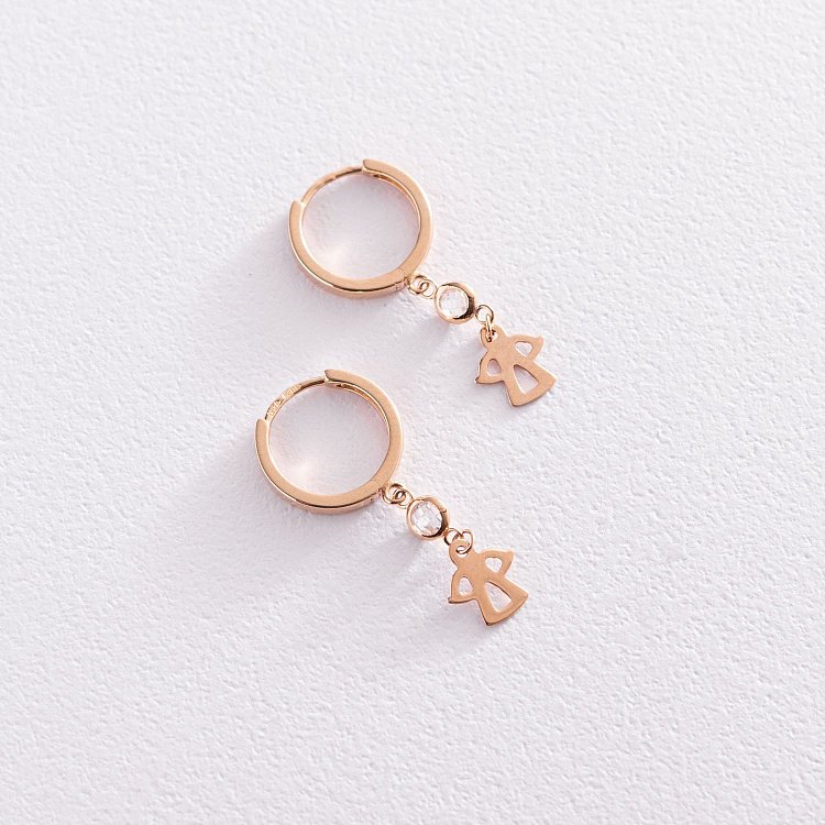 Золоті сережки "Ангелочки" з фіанітами с07425 від ювелірного магазину Онікс