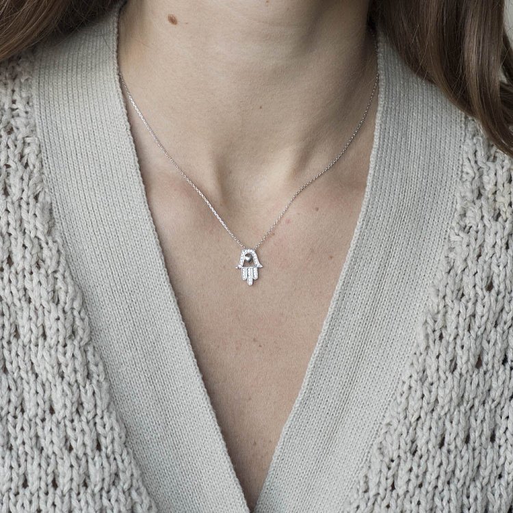 Срібне кольє - Хамса з серцем (фіаніти) 18581 від ювелірного магазину Онікс - 2