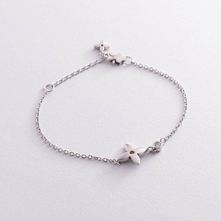 Серебряный браслет "Клевер" с фианитом 4173р-CZ от ювелирного магазина Оникс