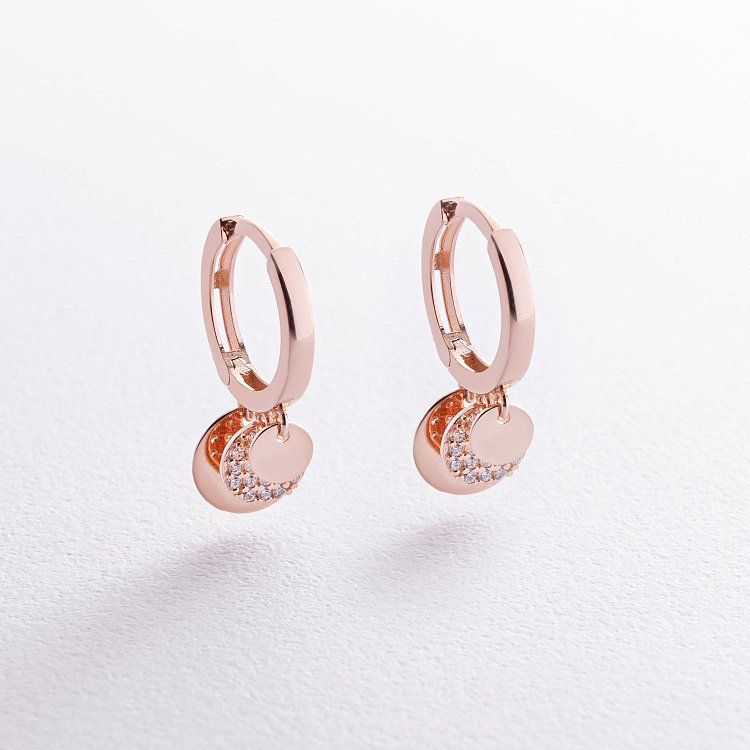 Золоті сережки з монетками (фіаніти) с07345 від ювелірного магазину Онікс