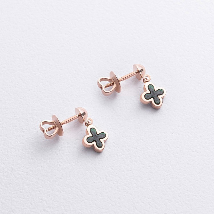 Золоті сережки - пусети "Конюшина" (малахіт) с09289 від ювелірного магазину Онікс - 1