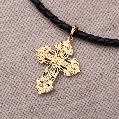 Серебряный крест "Распятие. Спаси и Сохрани" позолота 132469 №4