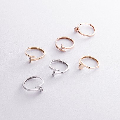 Сережки - кільця "Цвях" у білому золоті (фіаніти) с08342 №3