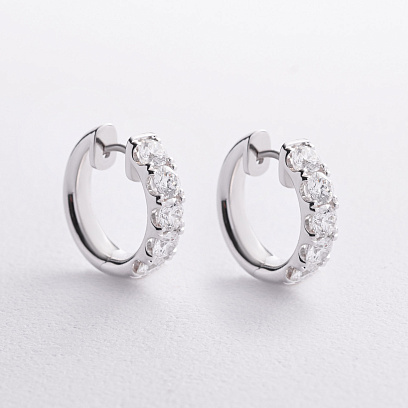 Серьги - кольца в белом золоте (бриллианты) сб0734ri