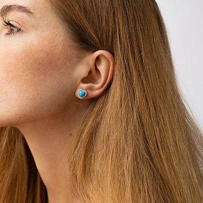 Золотые серьги - пусеты "Сердечки" (бирюза, бриллианты) сб0601sm №4