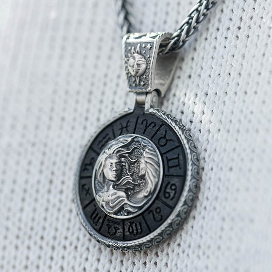 Срібний кулон "Знак зодіаку Близнюки" з ебеном 1041близнюки №2