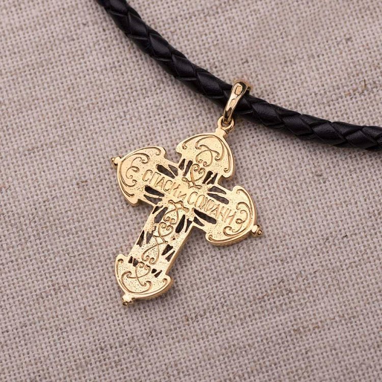 Серебряный крест "Распятие. Спаси и Сохрани" позолота 132469 от ювелирного магазина Оникс - 3