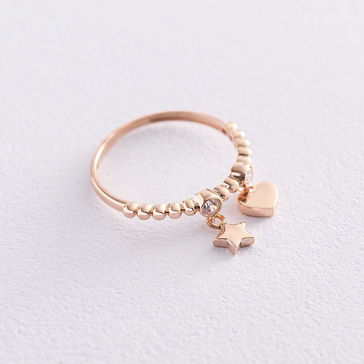 Золота каблучка "Зірочка і сердечко" (фіаніти) к06804 від ювелірного магазину Онікс