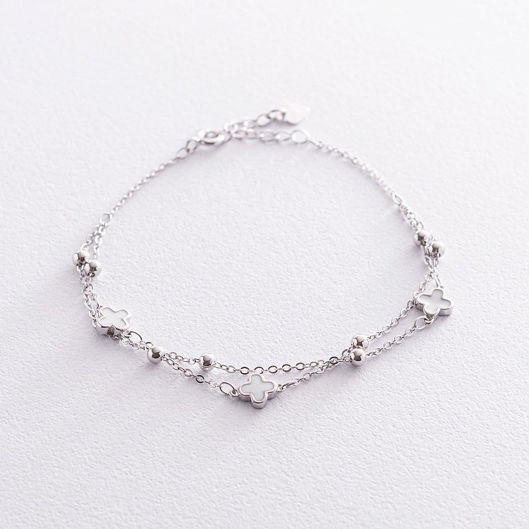 Срібний браслет "Конюшина" (емаль) 141548 від ювелірного магазину Онікс