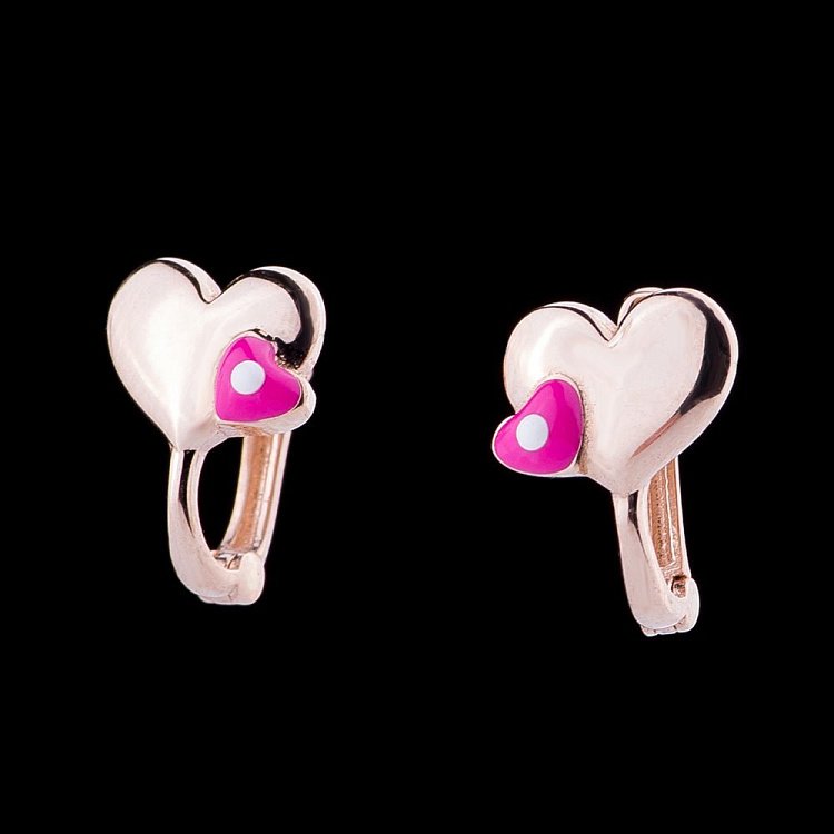 Сережки "Пара сердечек" в красном золоте с04791роз от ювелирного магазина Оникс - 1