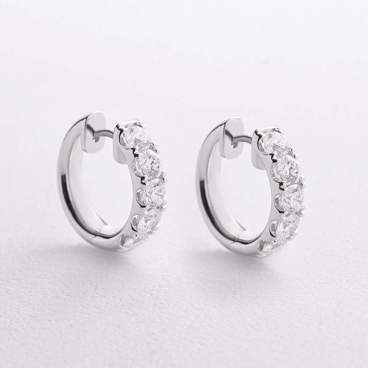 Серьги - кольца в белом золоте (бриллианты) сб0734ri от ювелирного магазина Оникс