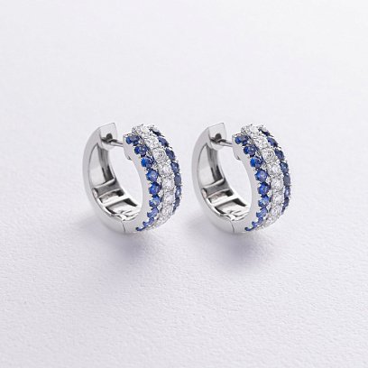 Золотые серьги - кольца (бриллианты, сапфиры) сб0579cha