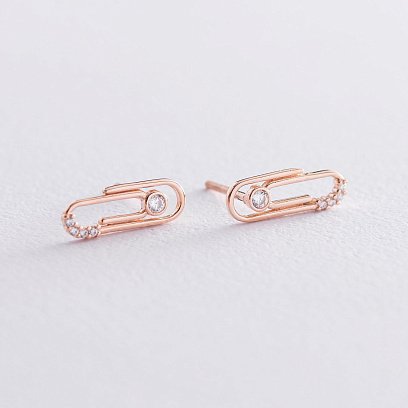 Золоті сережки - пусети "Скріпки" (фіаніт) с06866