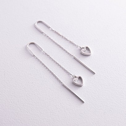 Сережки - протяжки "Сердечки" у білому золоті с08005