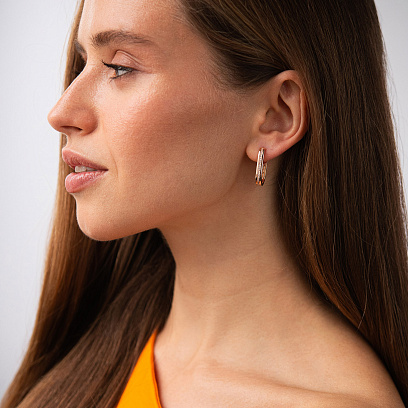 Серьги "Jenny" с фианитами (красное золото) с09578 №4