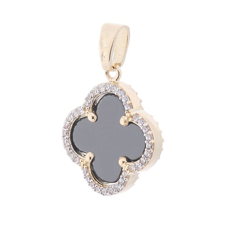 Золотий кулон "Конюшина" (онікс, фіаніти) п02566 від ювелірного магазину Онікс - 1