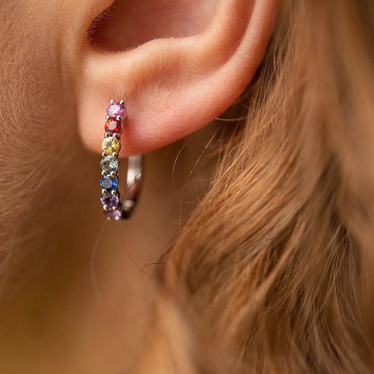 Золотые серьги с разноцветными сапфирами сб0455nl от ювелирного магазина Оникс - 3