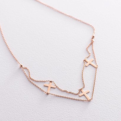 Золотое колье - чокер с крестиками кол01386 №4