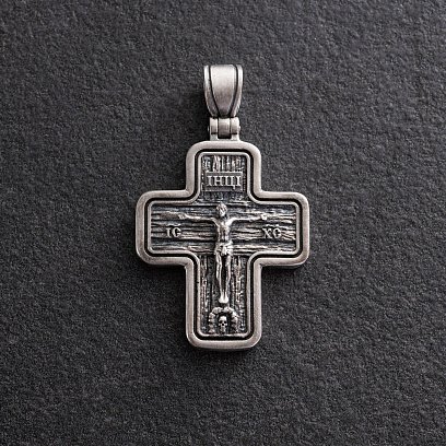 Православний срібний хрест "Розп'яття. Спаси і Збережи" 133308