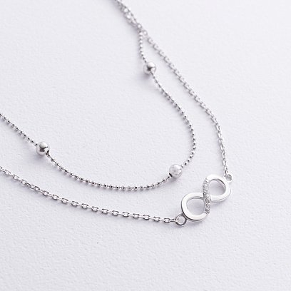 Серебряный браслет "Бесконечность и шарики" на ногу (фианиты) 905-01585 №2