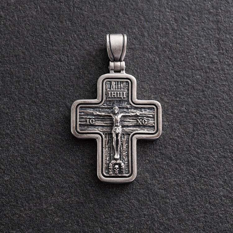 Православний срібний хрест "Розп'яття. Спаси і Збережи" 133308 Православний срібний хрест "Розп'яття. Спаси і Збережи" 133308 від ювелірного магазину Онікс