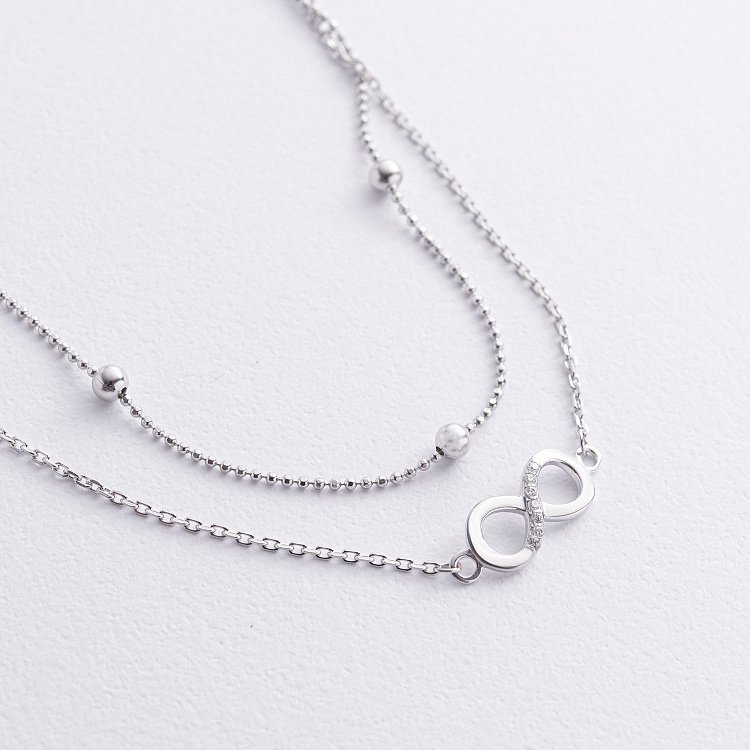Серебряный браслет "Бесконечность и шарики" на ногу (фианиты) 905-01585 от ювелирного магазина Оникс - 1