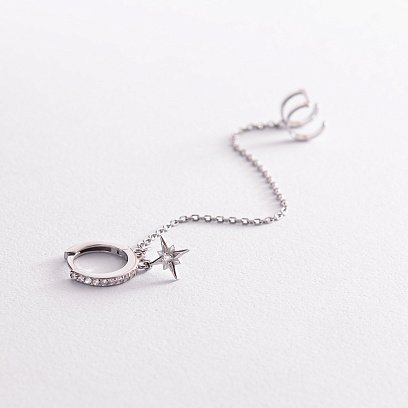 Срібна сережка - каффа з фіанітами 4996 №3