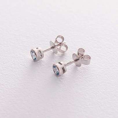 Золотые серьги-пусеты с голубым топазом сб0294gl №2