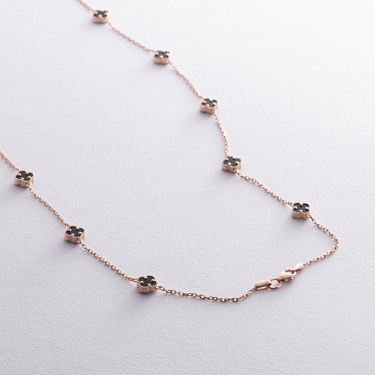 Кольє "Конюшина" з оніксом mini (червоне золото) кол02423 від ювелірного магазину Онікс - 4