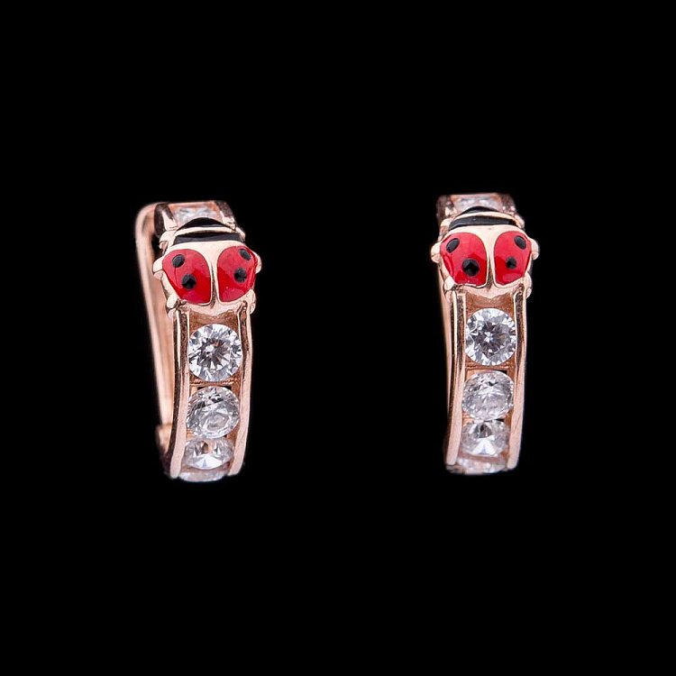 Детские золотые серьги "Божья коровка" с эмалью с02582 от ювелирного магазина Оникс - 2