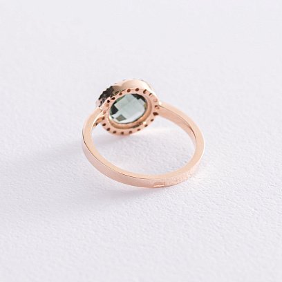 Золотое кольцо с зеленым и белыми фианитами к06829 №4