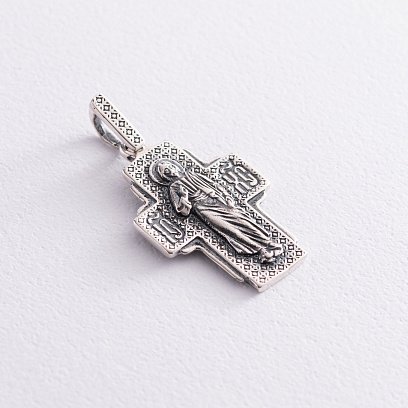 Срібний хрест "Господь Спаситель" з чорнінням 13844