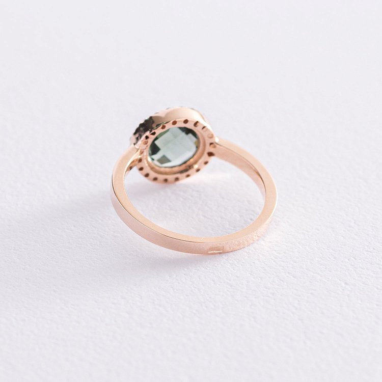 Золотое кольцо с зеленым и белыми фианитами к06829 от ювелирного магазина Оникс - 3