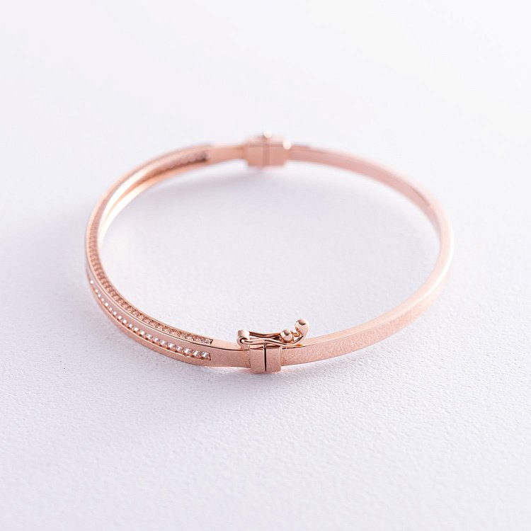 Жесткий золотой браслет с фианитами б02982 от ювелирного магазина Оникс - 2