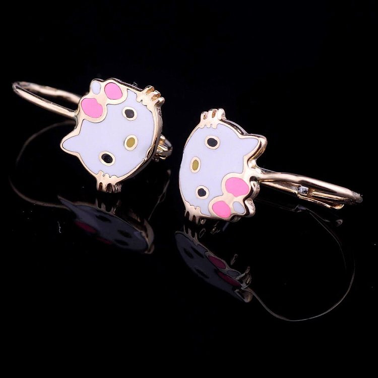Золотые сережки "Hello Kitty" (эмаль) с03211 от ювелирного магазина Оникс