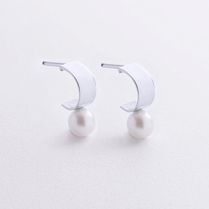 Серьги - пусеты "Дарла" с жемчугом (белое золото) с09076