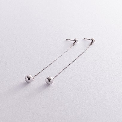 Серьги - пусеты "Margo" с шариками на цепочке (белое золото) с08242